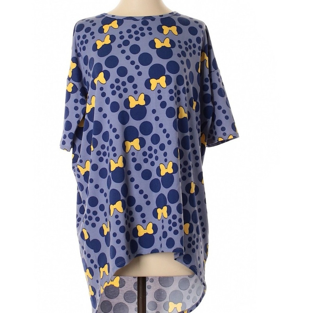 LuLaRoe Blue and Yellow Bow Patterned Blouse